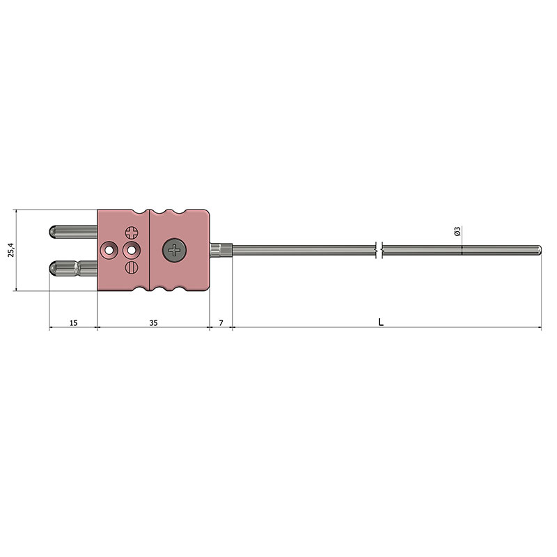 Thermocouple chemisé type N - Ø3mm, L:500mm, +1070°C max - Connecteur standard_3