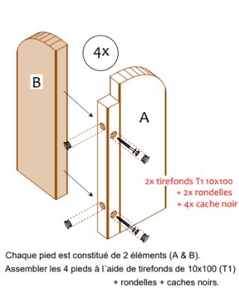 Table Elite Rectangulaire - Réf: ER240 - Piétement et Bancs en Bois - 2.42m x 1.42m x 0,75m - 150kg_3