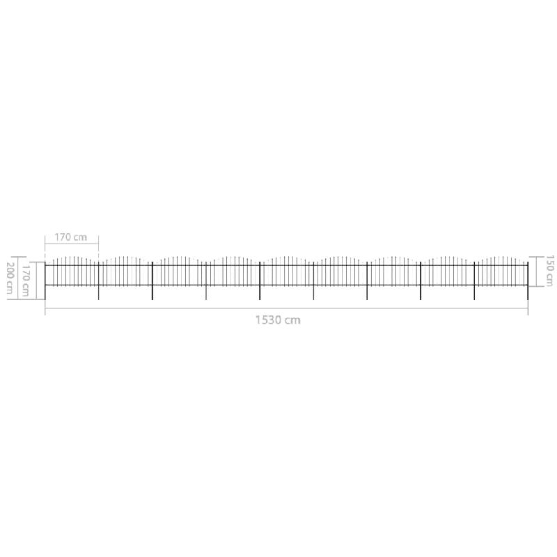 Vidaxl clôture de jardin à dessus en lance acier (1,25-1,5)x15,3m noir 277738_3