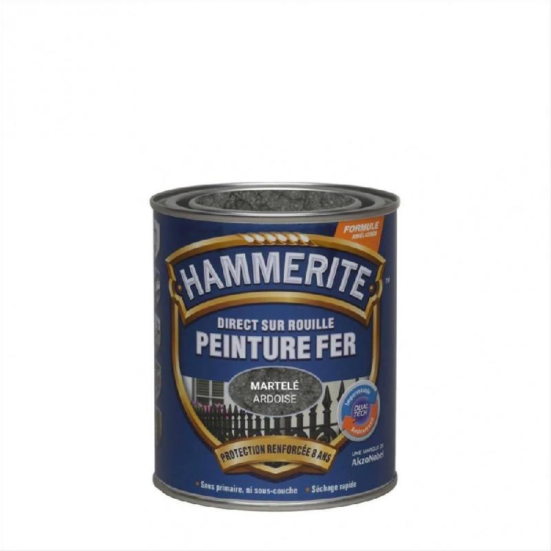 Peinture fer extérieur direct sur rouille HAMMERITE - gris ardoise martelé - 0.75 L - protection durable avec technologie Dualtech_3
