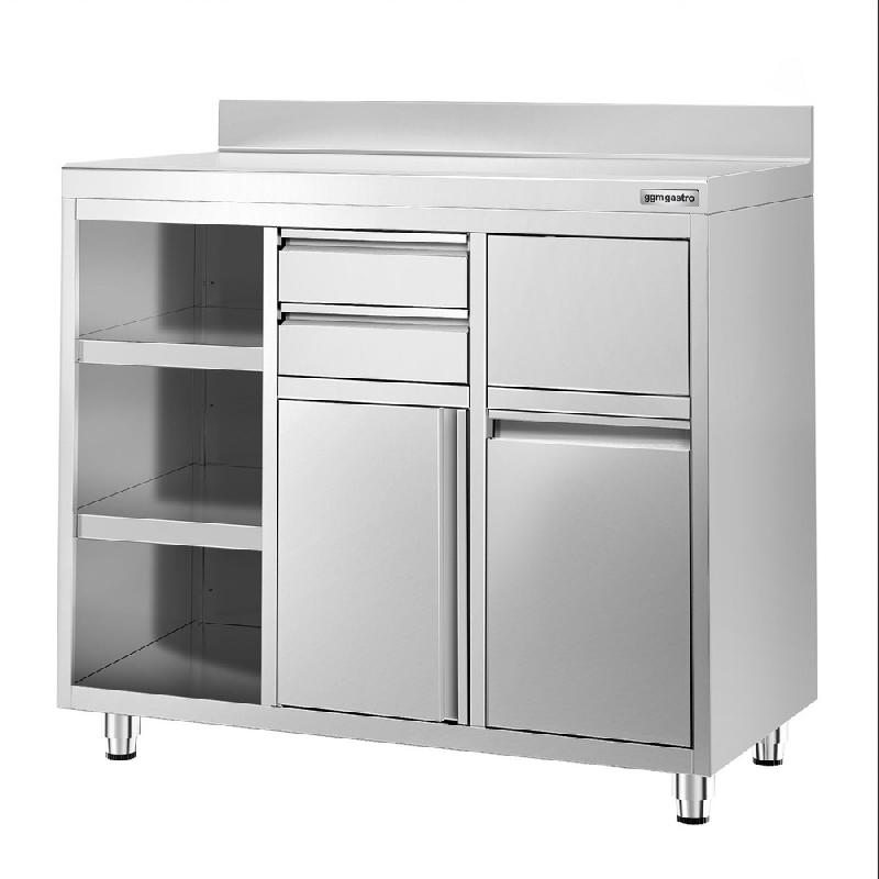Meuble inox pour machine à café - 1200 x 600 mm - 2 tiroirs - Étagère réglable gauche_3