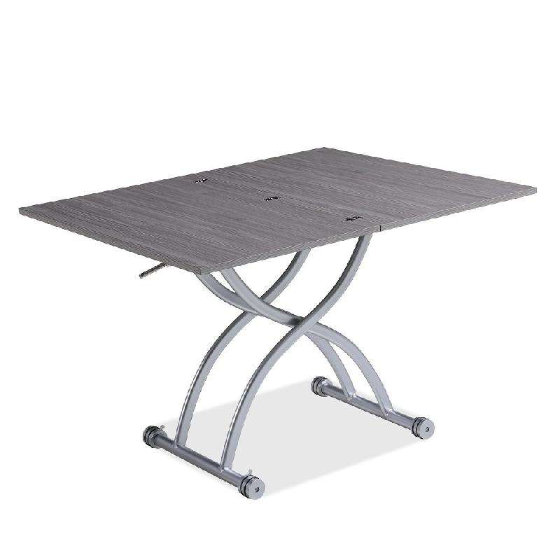 Table basse relevable extensible Hirondelle compacte - mélaminé chêne gris 100 x 57/114 cm avec système élévation à piston_3