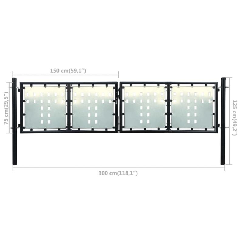 Vidaxl portail simple de clôture noir 300x125 cm 141690_3