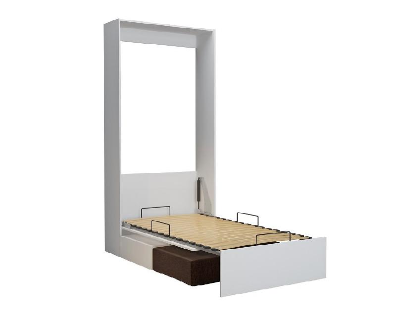 Armoire lit escamotable Dynamo Sofa - Canapé intégré blanc et tissu marron - Couchage 90x200 cm_3