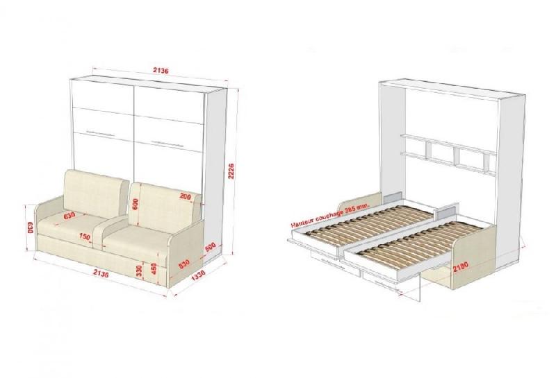 Duo Sofa - Armoire lit escamotable avec canapé Azur 2 x 90/200 - Structure pin et façade blanche_3