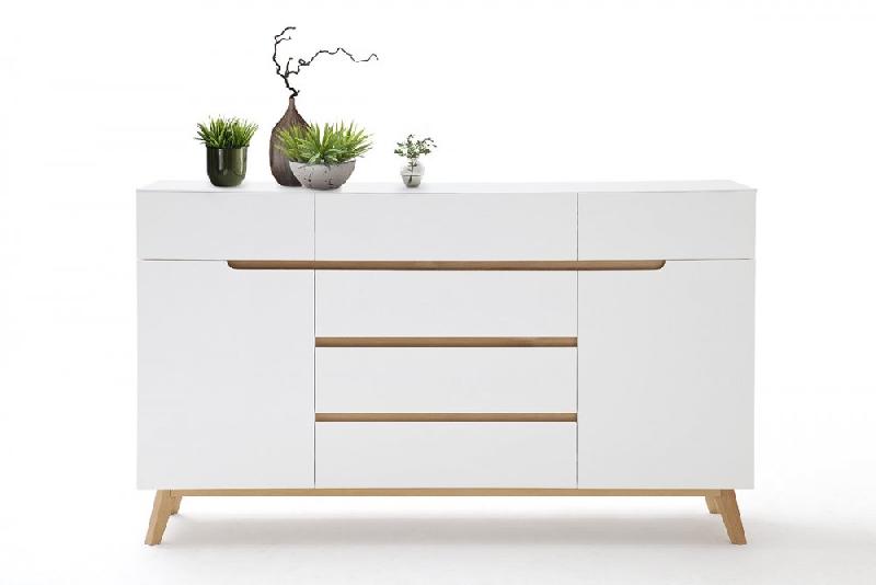 Buffet Cachan blanc laqué mat - 6 tiroirs, 2 portes, piétement en chêne massif_3