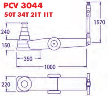 Cric hydropneumatique bas, 4 pistons 50t/34t/21t/11t - pasquin - pcv 3044_3