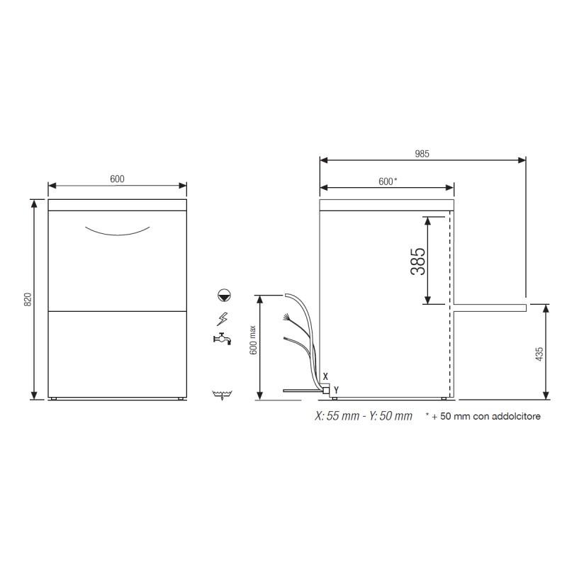 Lave-vaisselle avec Pompe de vidange incorporée Tri 400V Panier 500x500mm 7900W Gamme RIVER Elettrobar Furnotel_3
