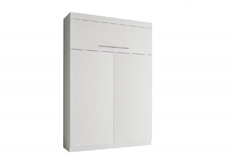 Lit escamotable Lutecia - Blanc mat - Couchage 140 x 190 cm - Colonne bibliothèque intégrée_3