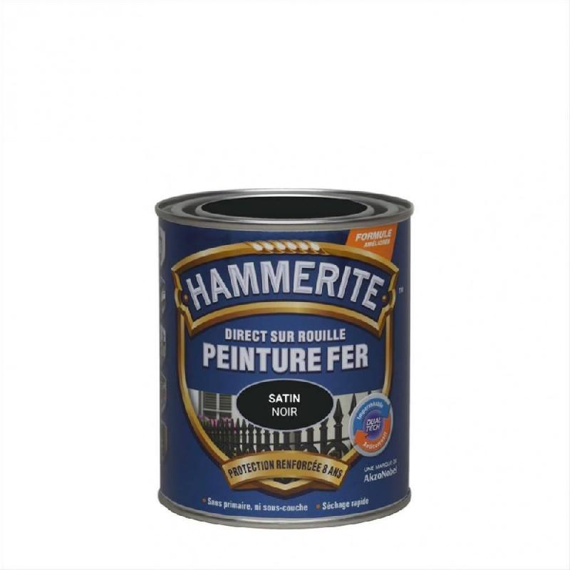Peinture fer extérieur direct sur rouille HAMMERITE - Noir satiné RAL 9005 - 0.75 L - Protection et décoration des métaux ferreux_3