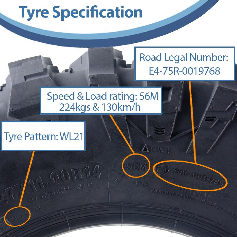 27x11.00R14 ATV Tyre 8ply 275/60R14 WL21 OBOR Terrarex 56M Road Legal (Set of 4)_3