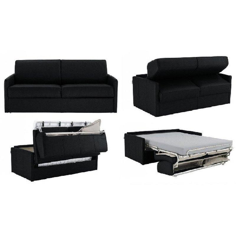 Canapé 2-3 places SUN convertible express - sommier à lattes - matelas 16 cm - revêtement polyuréthane noir_3