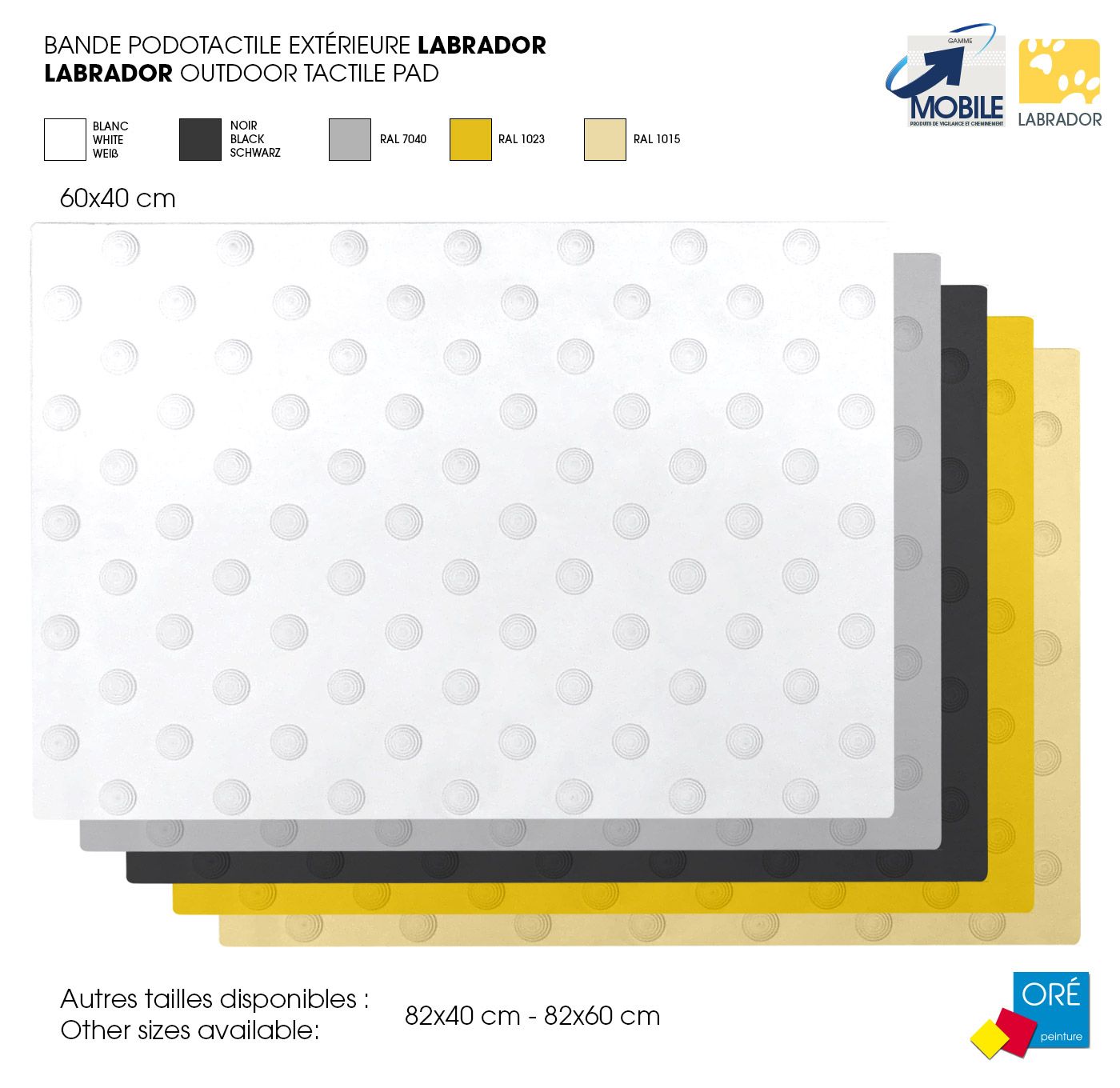 Bande podotactile extérieure autocollante ou à coller - LABRADOR MTA - dimensions 60 x 40 cm, 82 x 40 cm, 82 x 60 cm_3