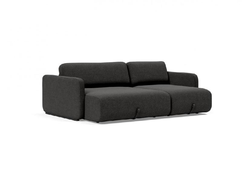 Innovation Living - Canapé d'angle méridienne convertible VOGAN - Design contemporain - Tissu Kenya Dark Grey - Lit 120x200 cm avec étagère intégrée_3
