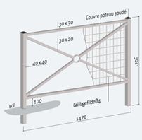 Barrière ORLEANS - Protection pour établissements scolaires et universitaires - Longueur 1470 mm - Cadre simple croix ou grillagé_3