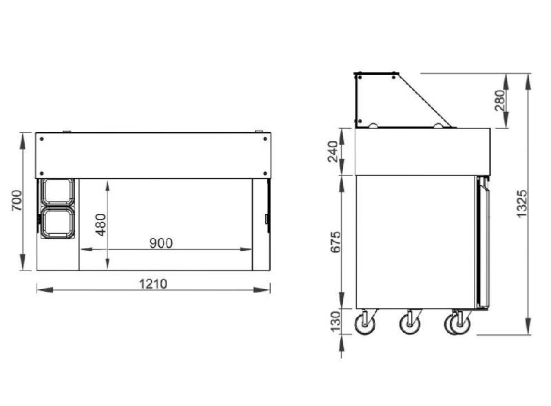 Meuble chariot réfrigéré pour Crêpes, Gaufres, Planchas - 4 tiroirs | QDM_3