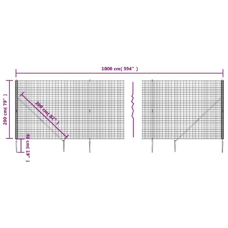 Vidaxl clôture en treillis métallique et piquet d'ancrage vert 2x10m 154102_3
