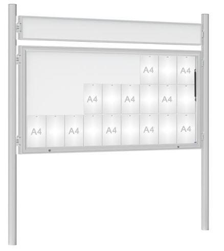 Vitrine extérieure anodisée 75 sur poteaux - affichage simple face - de 8 à 30 A4 - Plexichocs - porte battante réversible ou double battant ou levante_3