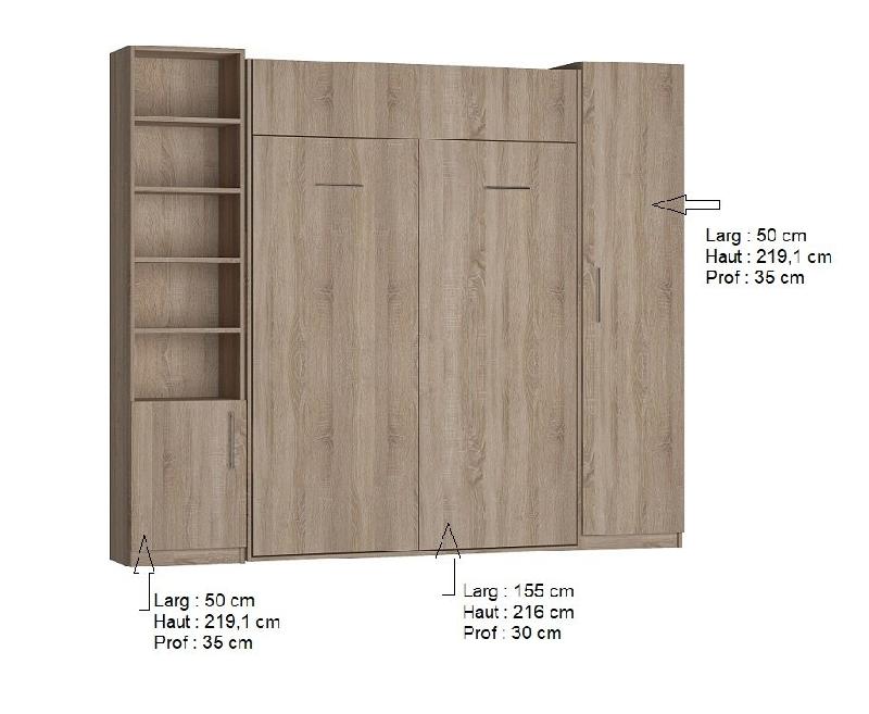 Composition Lit Escamotable Dynamo Chêne - Couchage 140 x 200 cm avec Rangements Intégrés et Ouverture Assistée_3