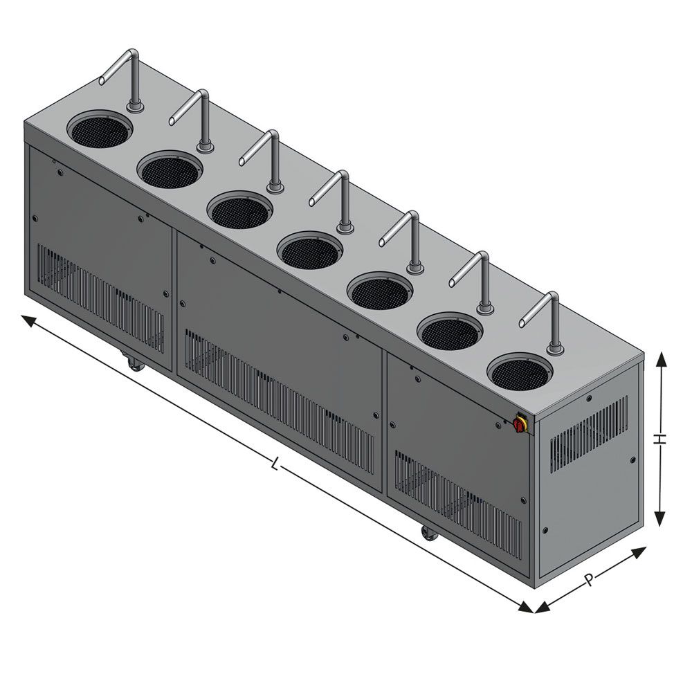 Tempéreuse avec tubes de coulée pour prélèvement de chocolat tempéré