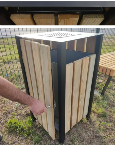 Corbeille City - Mobilier urbain en métal et bois avec cendrier intégré - 100L - L500 x P500 x H900 mm_3