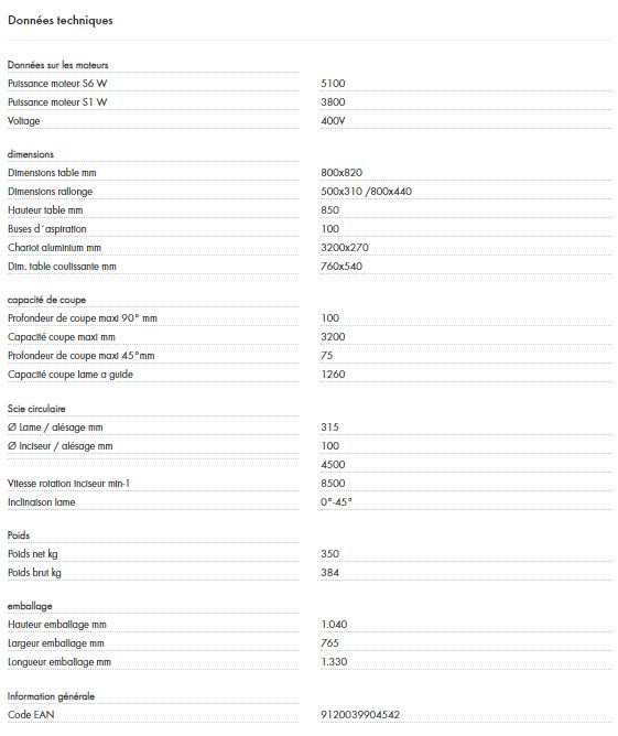 Scie à format Holzmann TS315VF3200_400V - Puissance moteur S6 5100W - Lame T.C.T. 315mm - Capacité de coupe 1260mm_3