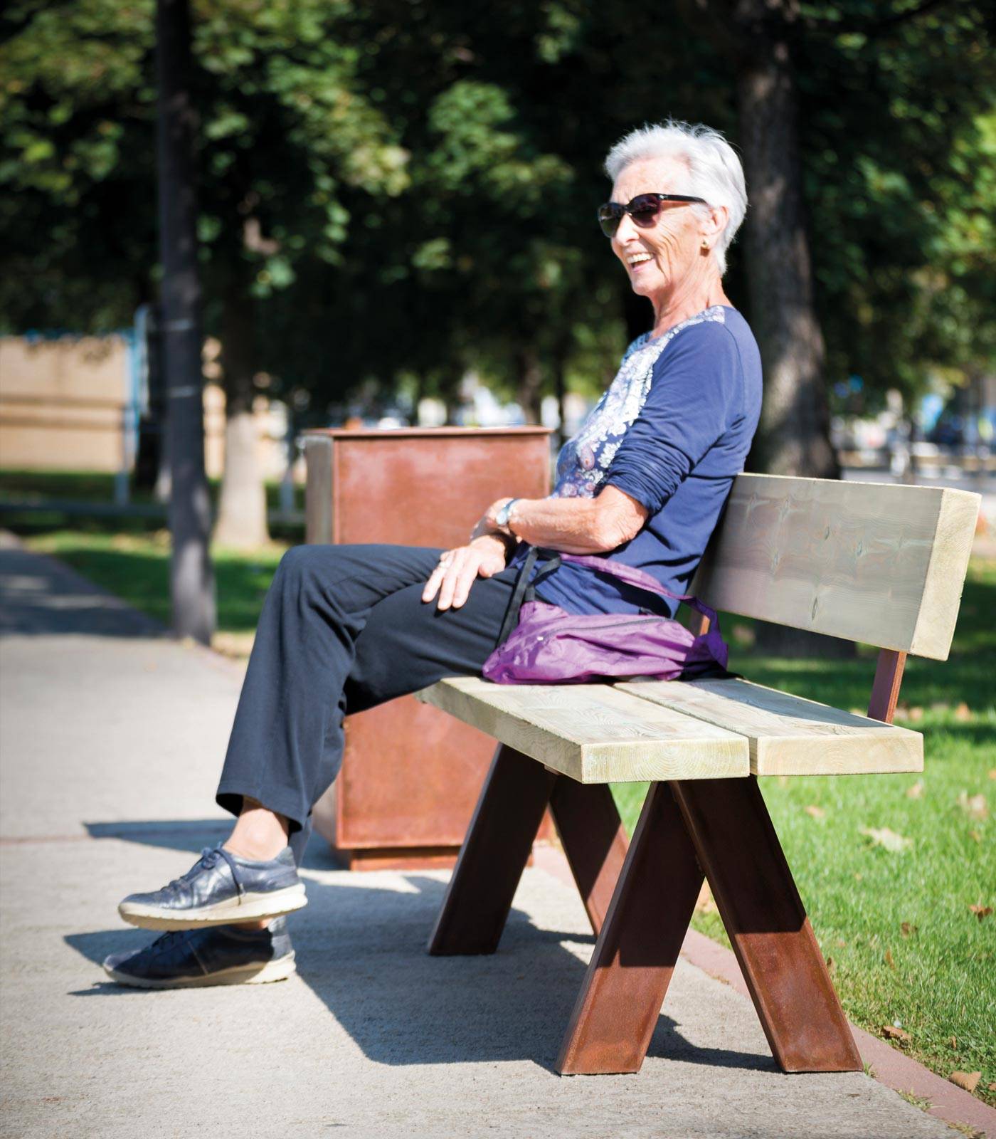 Banc public Olea UM314 - Piètement en acier Corten et lattes en bois traité classe IV_3