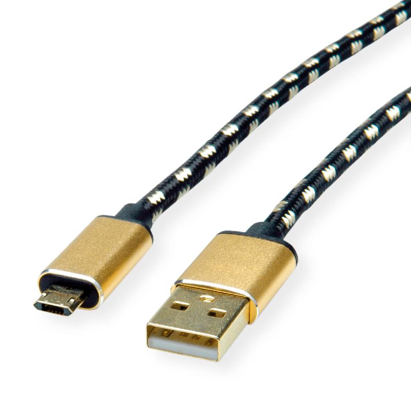 ROLINE GOLD Câble USB 2.0, USB A mâle - Micro USB B mâle réversible, 0,8 m_3
