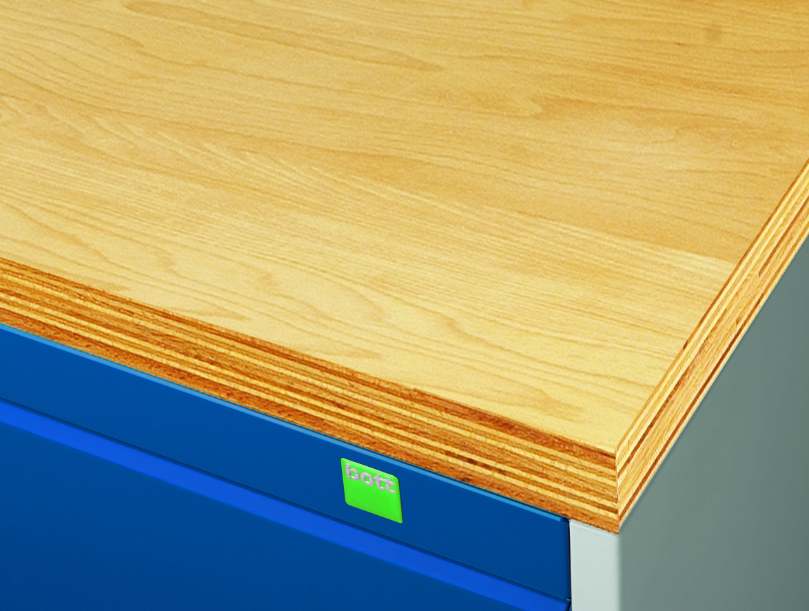 Établi monobloc Cubio avec armoire à 3 tiroirs - 41002010.11V - finition RAL 7035/RAL 5010 - plateau bois multiplis 40 mm_3