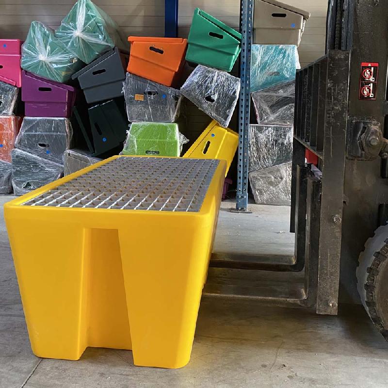 Bac de rétention pour 2 fûts - PEHD - 300L - caillebotis acier galvanisé - Plast'Up Rotomoulage_3