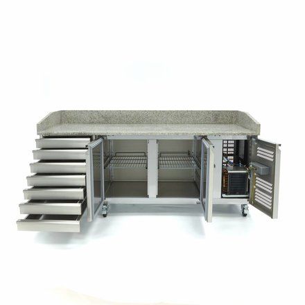 Table à pizza réfrigérée Maxima - 2 portes - 7 tiroirs - plan de travail en granit - 202 cm_3