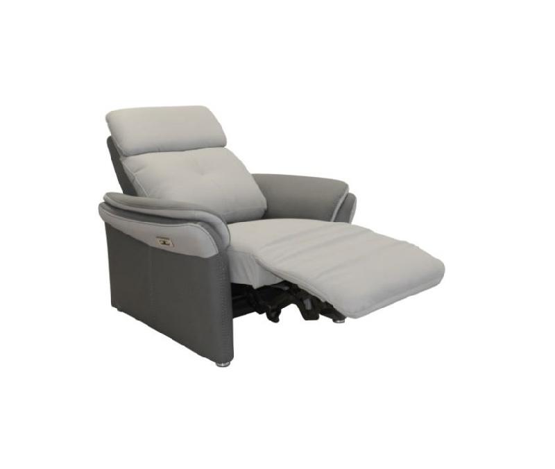 Fauteuil relax électrique GELLIN en microfibre bi-color gris perle et plomb - Têtière électrique et synchronisation assise/dossier_3