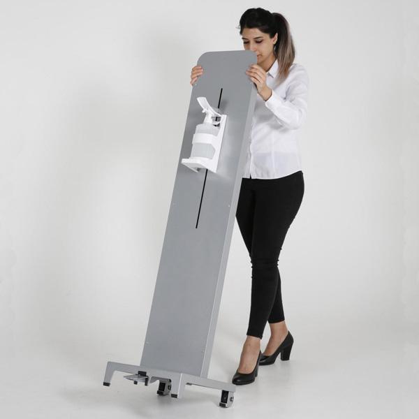 Borne de distribution de gel sans contact h 150 cm gris clair - réf : 490726g - Réservoir de stockage 1 litre remplissable_3