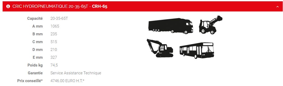 Crh-65 - Cric hydropneumatique Sam Outillage - Capacité 20-35-65T pour poids lourds et véhicules agricoles_3