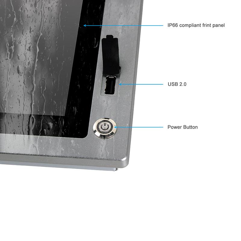 Panel PC industriel fanless 10.1 pouces 16:10 WXGA pour HMI, supervision et automatisation - EVI-C010WBC - Façade avant IP66, Intel Elkhart Lake_3
