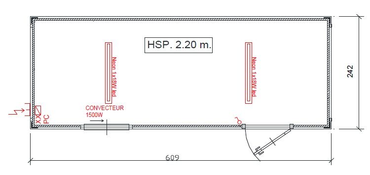 Bungalow  de chantier 15  m², L.6.09m x l.2.42m - 6M STANDARD_3