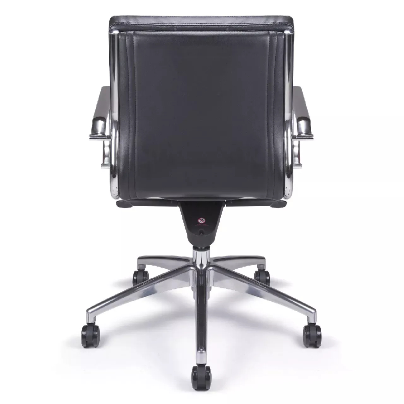 Fauteuil de Direction synchrone - cuir Noir pleine fleur - accoudoirs en aluminium poli - So Pérouse - Sans_3