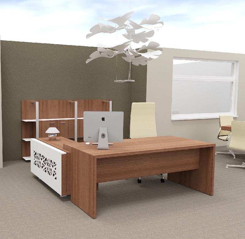 Bureau d'angle T45 avec desserte dos design - Quadrifoglio - 192, Droite, Noyer Canaletto_3