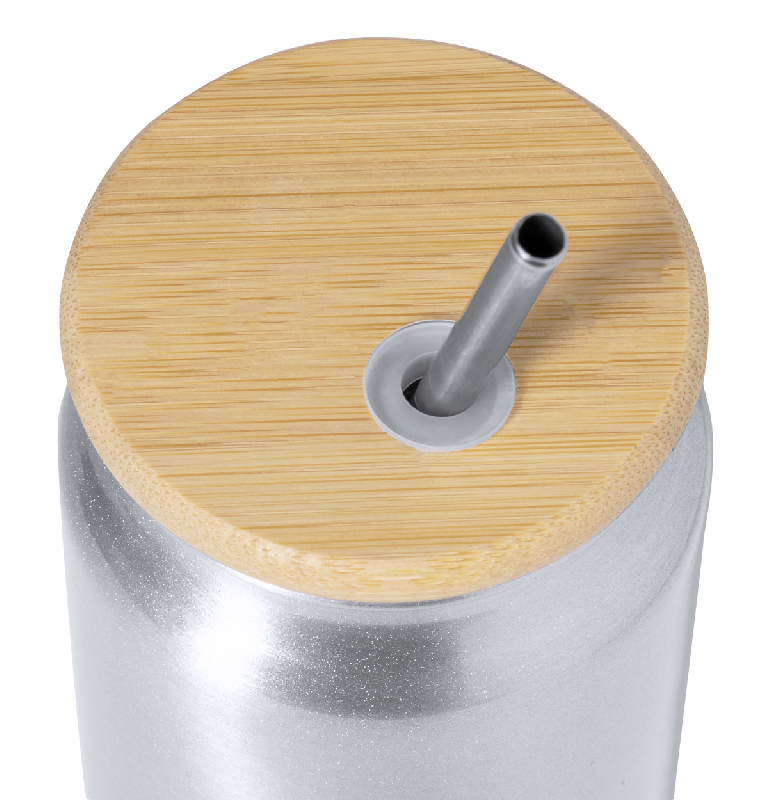 Gobelet publicitaire en aluminium recyclé - 430 ml - avec couvercle bambou et paille inox_3