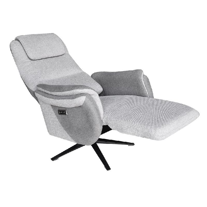 Fauteuil relax électrique ZILIA - Bi-moteur, tissu gris clair/gris foncé, piètement étoile métal noir - Pivotant 360°_3