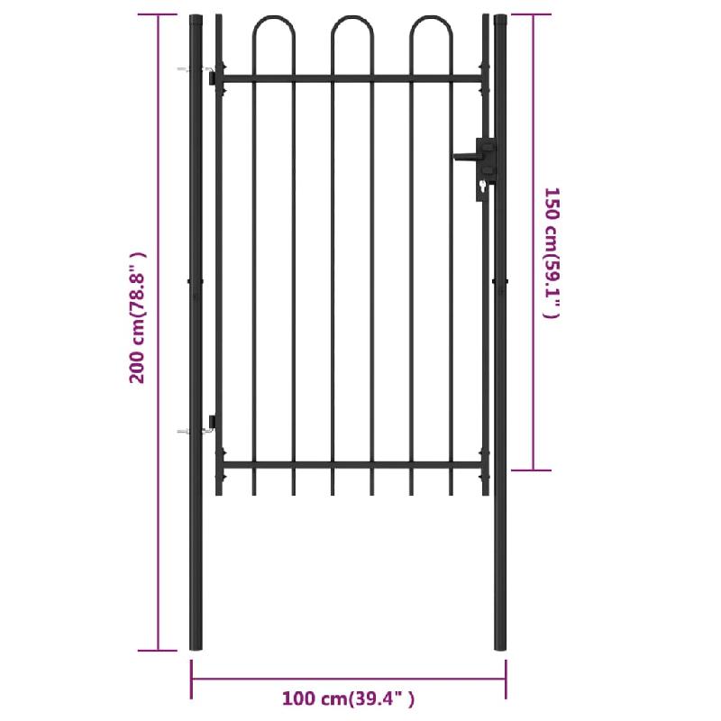 Vidaxl portillon simple porte avec dessus arqué acier 1x1,5 m noir 146031_3