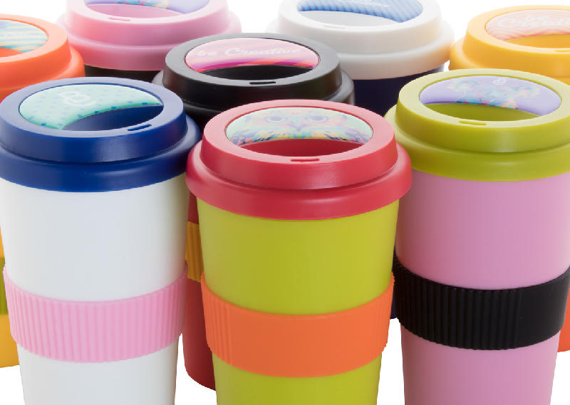 Mug thermos customisable - double parois en plastique - 400 ml avec couvercle bec verseur et grip en silicone_3
