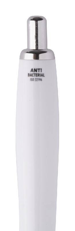 Stylo antibactérien à bille en plastique - Corps antibactérien, pièces chromées et recharge bleue - Conforme ISO 22196:2011_3