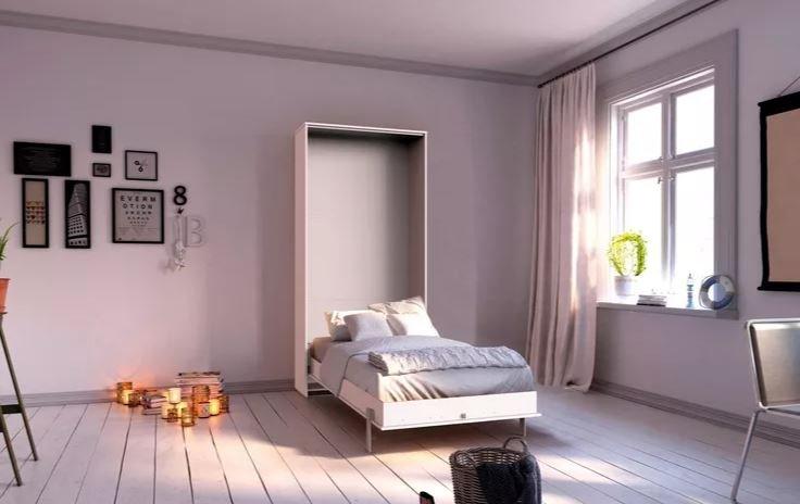 Lit escamotable VANIER blanc mat - couchage 90 x 200 cm avec sommier inclus et finition moderne_3