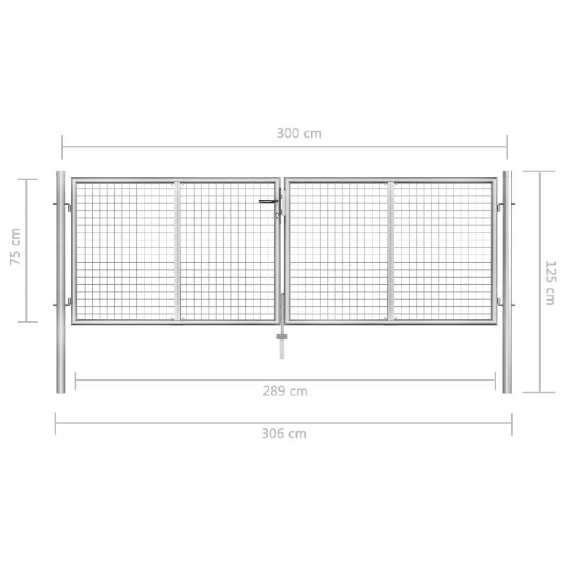 Vidaxl porte de jardin acier galvanisé 306x125 cm argenté 144761_3