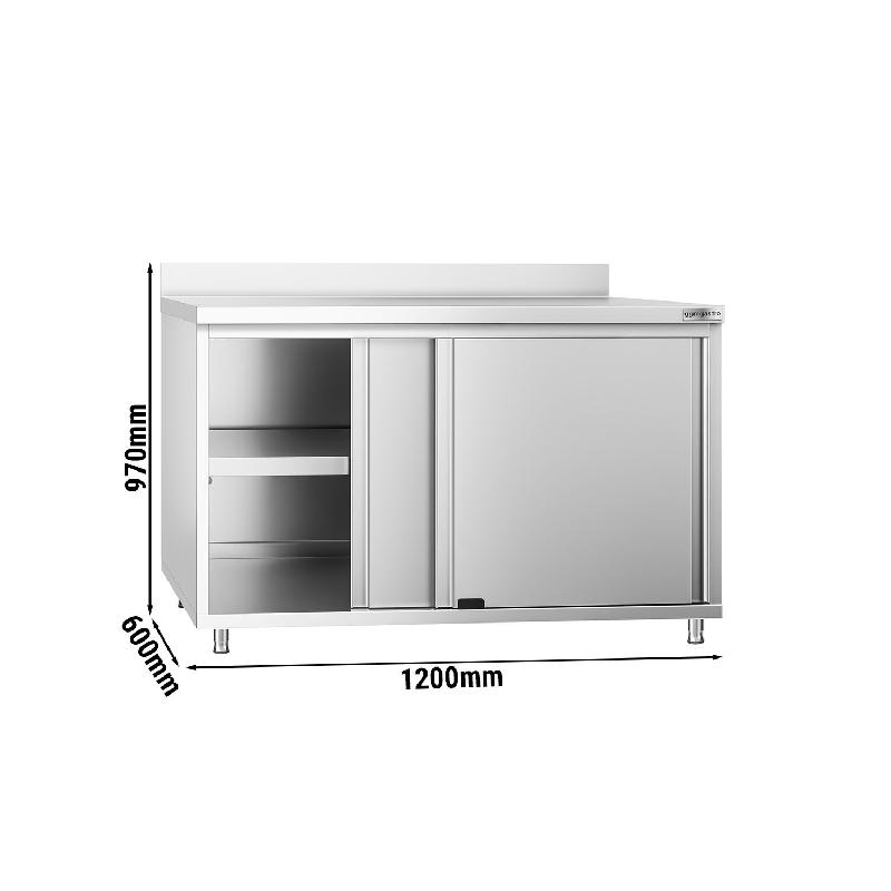 Meuble bas inox adossé P 600 mm avec portes -_3