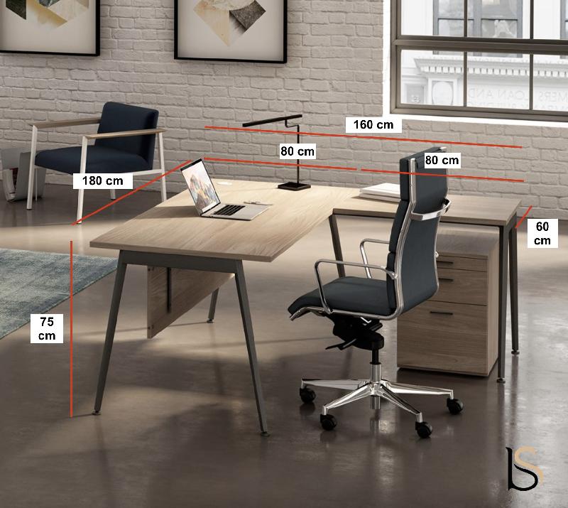 Bureau avec retour X3 - Officity - Anthracite, Noyer canaletto, 160 x 160 cm_3