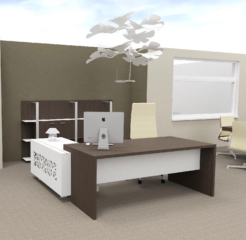 Bureau d'angle T45 avec desserte dos design - Quadrifoglio - 192, Droite, Eucalyptus et blanc_3