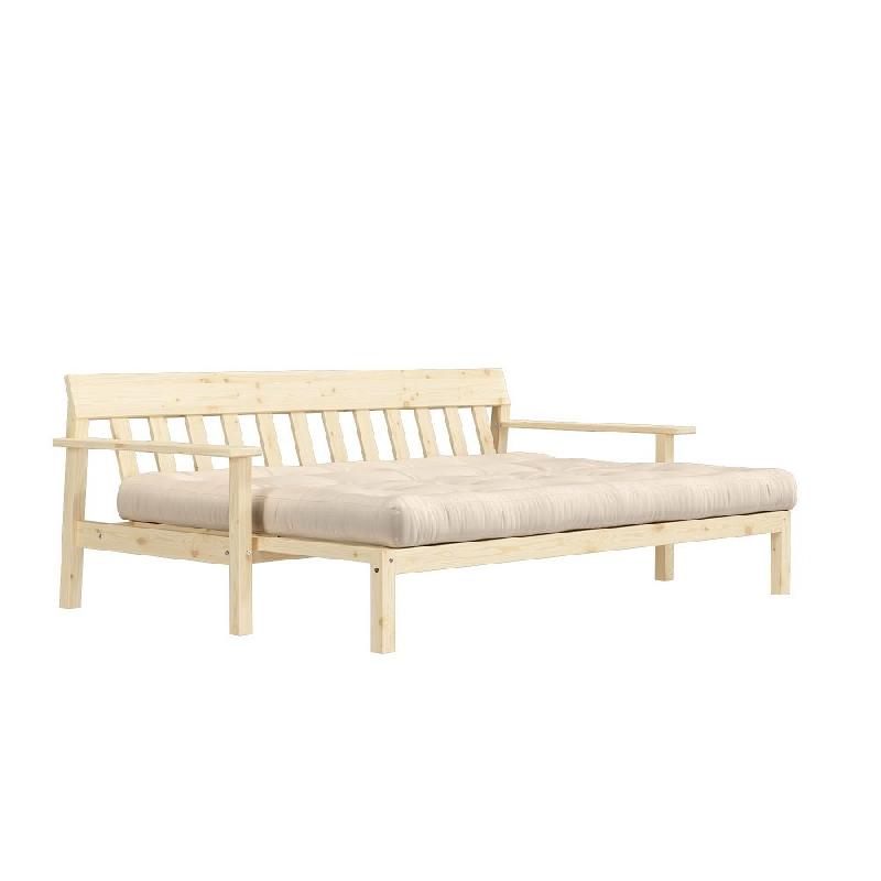 Canapé convertible futon UNWIND - Pin naturel beige - 130 x 190 cm - Style scandinave_3