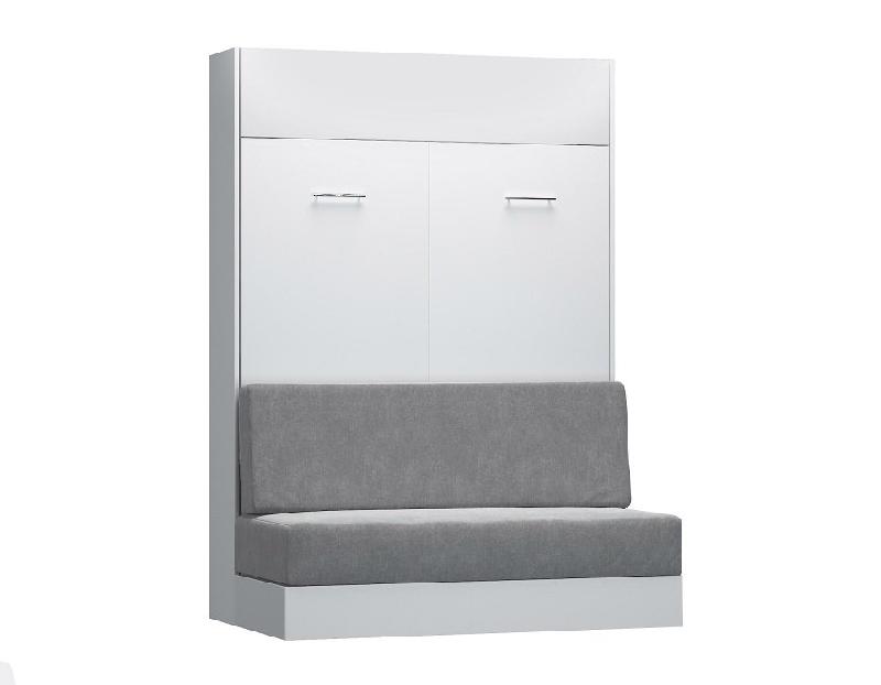 Composition lit escamotable blanc mat Dynamo Sofa - canapé gris - couchage 140 x 200 cm - 2 colonnes rangement + angle_3